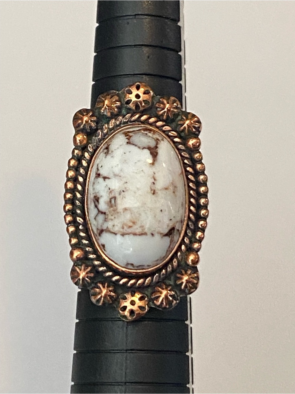 Solid Copper Wild Horse Magnesite Gemstone Adjustable Ring Southwest Jewelry
